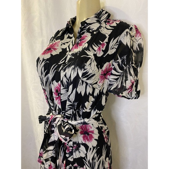 Liberte Ungaro Silk Shirt Dress Button Down Black Floral Short Sleeve Be… - Picture 4 of 7